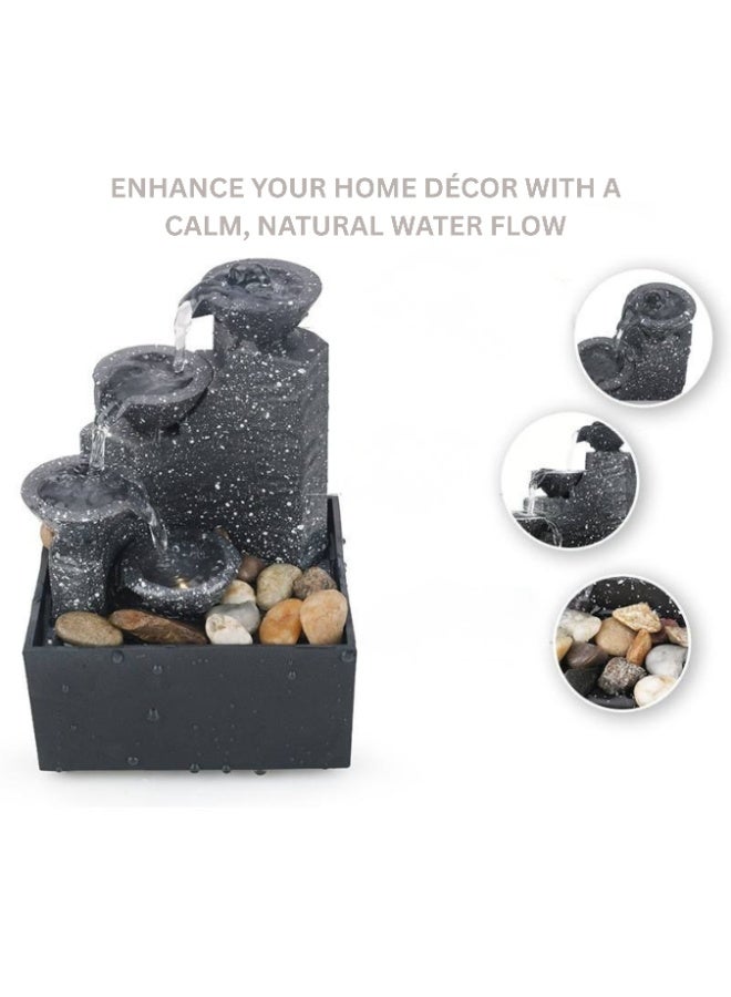 ARABIQO Indoor Tabletop Water Fountain with LED Rolling Ball, Feng Shui Waterfall Fountain for Home & Office Décor, Modern Living Room Table Fountain, Relaxing Water Feature Gift (Black) - Image 4
